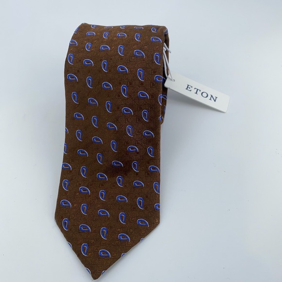 Eton Tie Mens One Size‎ Brown Blue Paisley Professional Necktie Italy Made NWT